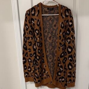 Leopard Open-Front Cardigan Sweater - Brown
